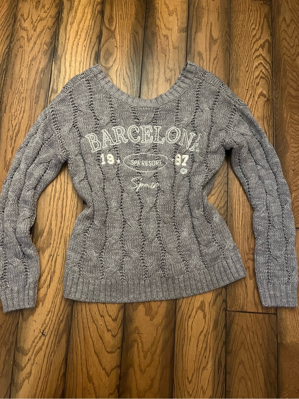 Aeropostale Gray Cable-Knit Barcelona Crewneck Sweater